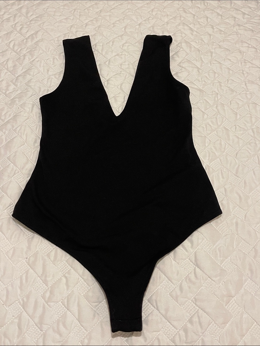 Free People Black Deep V Ribbed Bodysuit